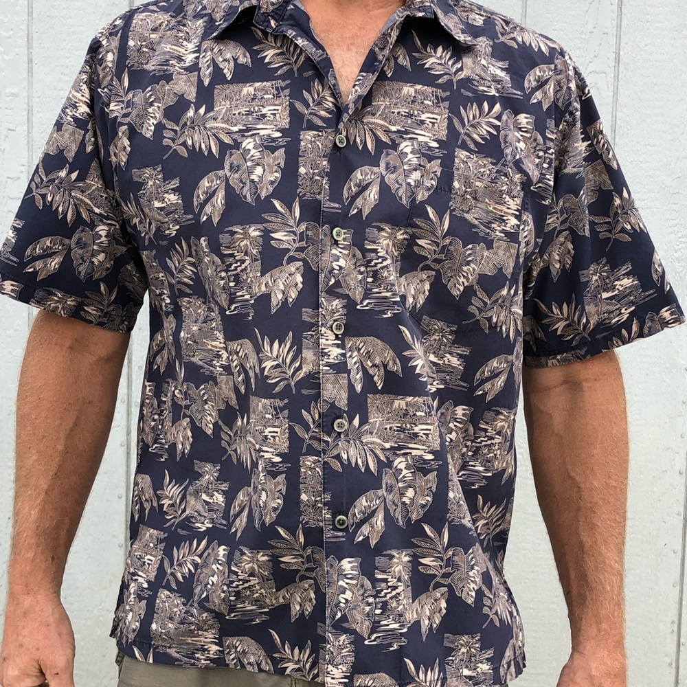 Cooke St Vintage Tropical Hawaiian Shirt Palm Fronds Island Unisex - Lrg
